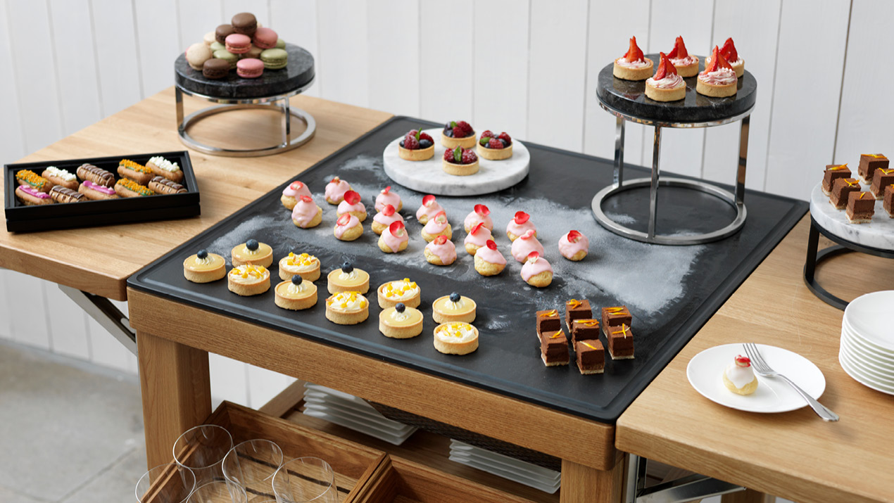 Flow buffet display styled with desserts