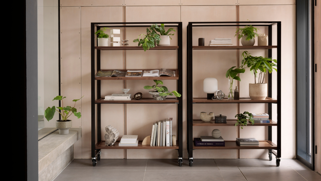 Stak Shelving Unit styled with plants, books and décor